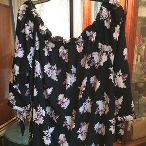 Off the shoulder flowered shirt